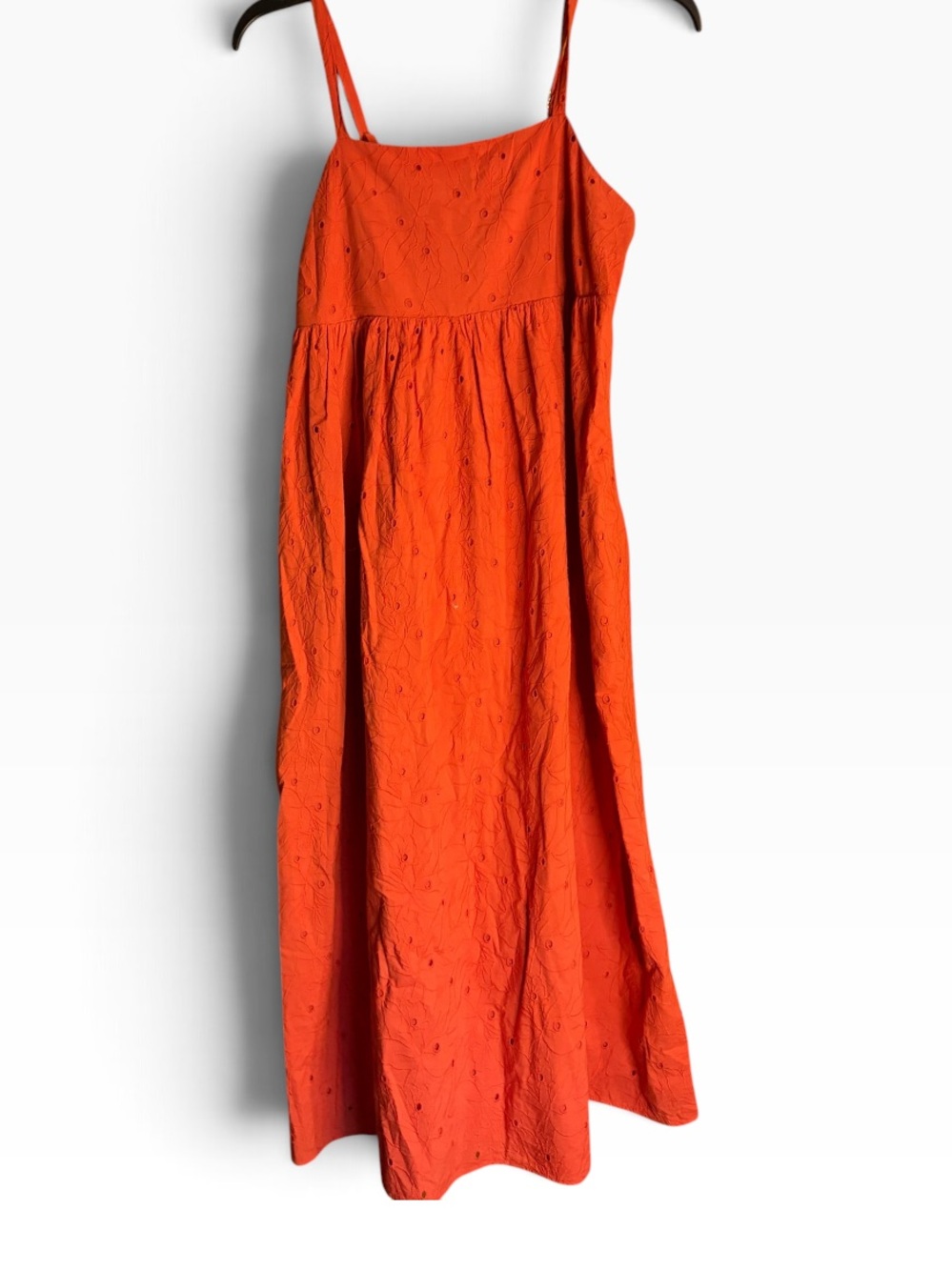 Madewell Orange Eyelet Cotton Maxi Dress XS Smocked Back Sundress